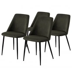 Loftscape Chaises capitonnées Ferland (lot de 4) - Velours côtelé / Fer - Vert olive foncé / Noir