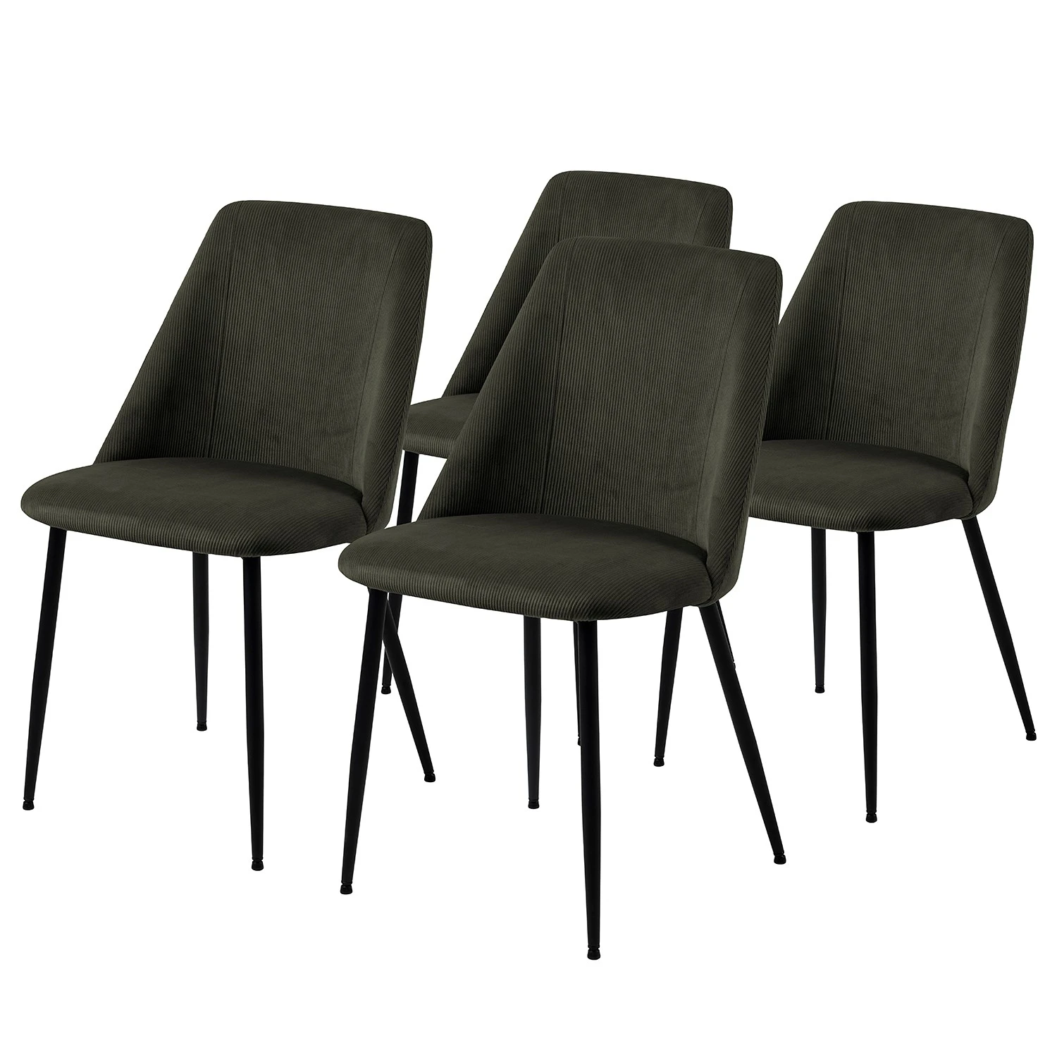 Loftscape Chaises capitonnées Ferland (lot de 4) - Velours côtelé / Fer - Vert olive foncé / Noir 3 Loftscape Chaises capitonnées Ferland (lot de 4) - Velours côtelé / Fer - Vert olive foncé / Noir