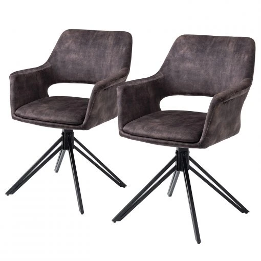 Loftscape Chaises à accoudoirs Moala II (lot de 2) - Velours / Acier - Gris vintage / Noir -Chaises Soldes 1000329352 220203 161419000010 IMAGE P000000001000329352