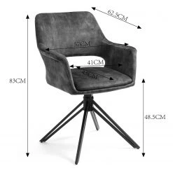 Loftscape Chaises à accoudoirs Moala II (lot de 2) - Velours / Acier - Gris vintage / Noir -Chaises Soldes 1000329352 220203 1614200000500 SKETCH DETAILS P000000001000329352 sketch