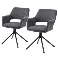 Loftscape Chaise à accoudoirs Keldur II (lot de 2) - Tissu / Acier - Gris / Noir
