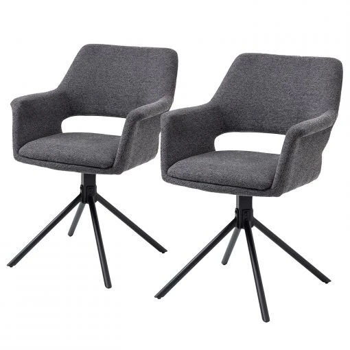 Loftscape Chaise à accoudoirs Keldur II (lot de 2) - Tissu / Acier - Gris / Noir -Chaises Soldes 1000329354 220203 16142000010 IMAGE P000000001000329354
