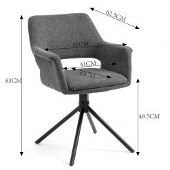 Loftscape Chaise à accoudoirs Keldur II (lot de 2) - Tissu / Acier - Gris / Noir -Chaises Soldes 1000329354 220203 161420000500 SKETCH DETAILS P000000001000329354 sketch