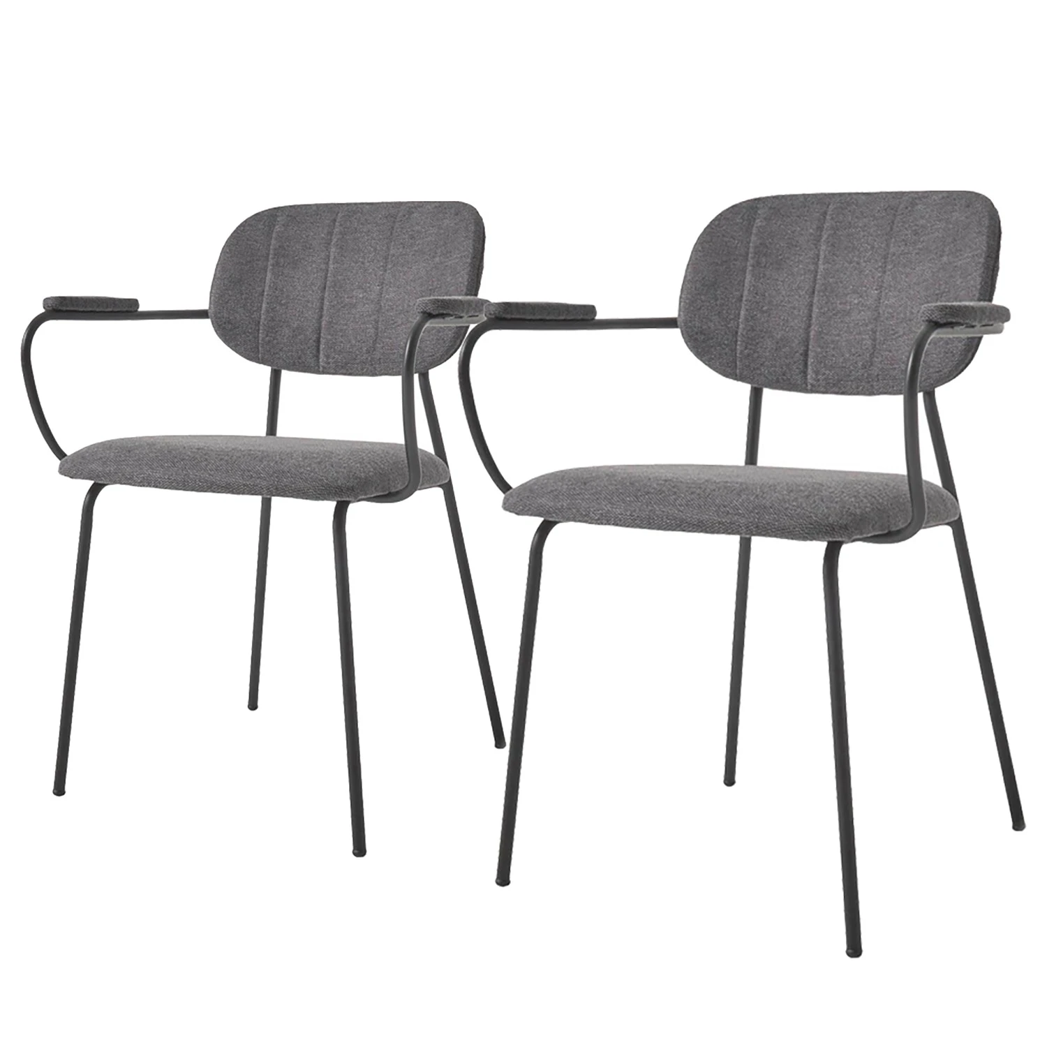 Loftscape Chaises à accoudoirs Sean II (lot de 2) - Chenille / Acier - Gris / Noir 3 Loftscape Chaises à accoudoirs Sean II (lot de 2) - Chenille / Acier - Gris / Noir