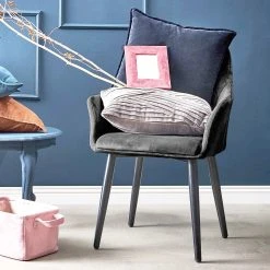 Butlers Chaises à accoudoirs VELVET (lot de 2) - Polyester / Métal - Gris -Chaises Soldes 1000343995 220406 021 MOOD DETAILS P000000001000343995 mood