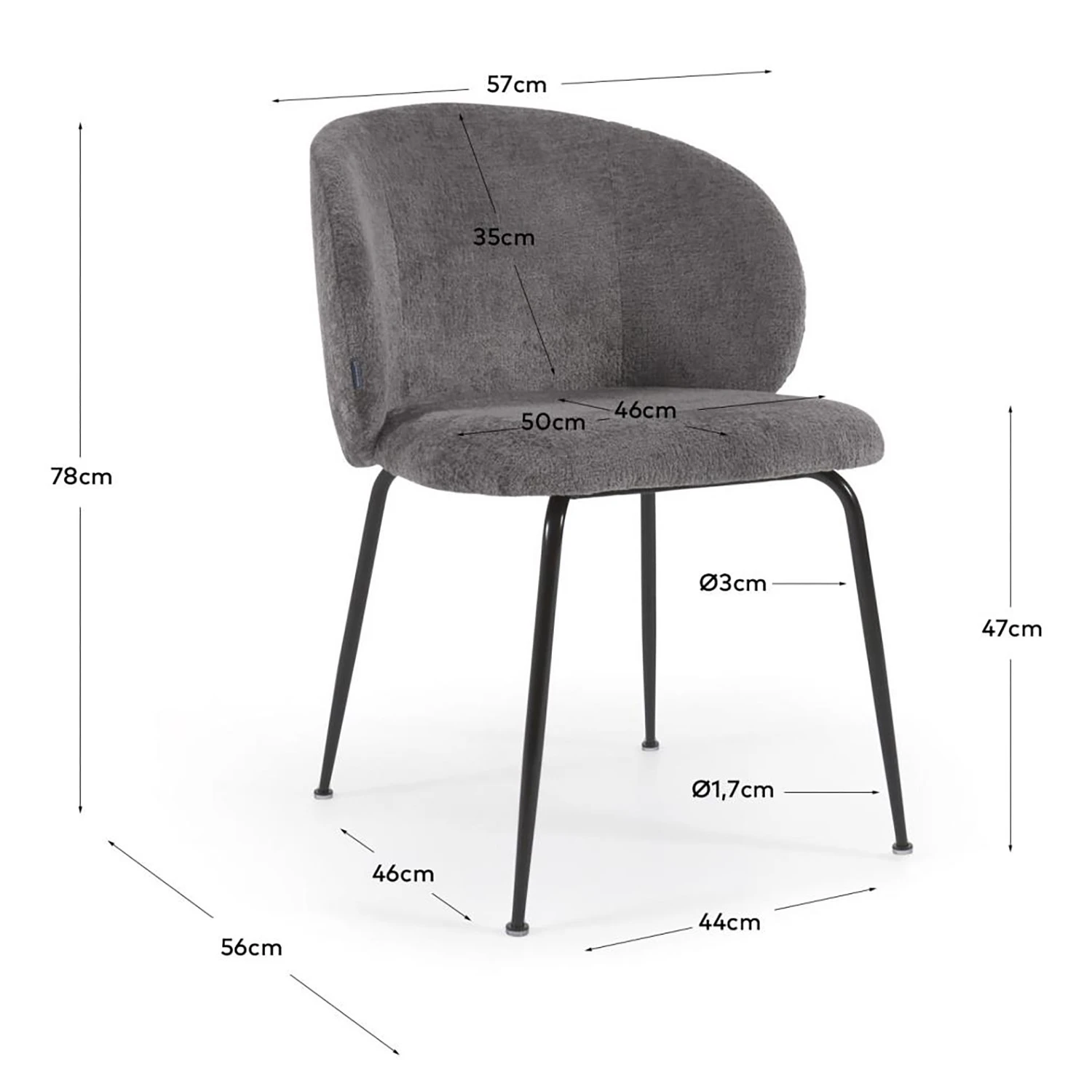 Red Living Chaises Sibari (lot de 2) - Chenille / Acier - Gris / Noir 12 Red Living Chaises Sibari (lot de 2) - Chenille / Acier - Gris / Noir – Image 10