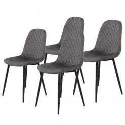 Jack & Alice Chaise Rudine - Microfibre/ Acier - Noir - Gris - Lot de 4