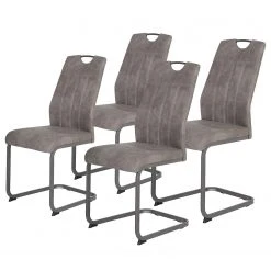 Loftscape Chaise cantilever Cotulla - Microfibre / Métal - Noir - Gris vintage - Lot de 4