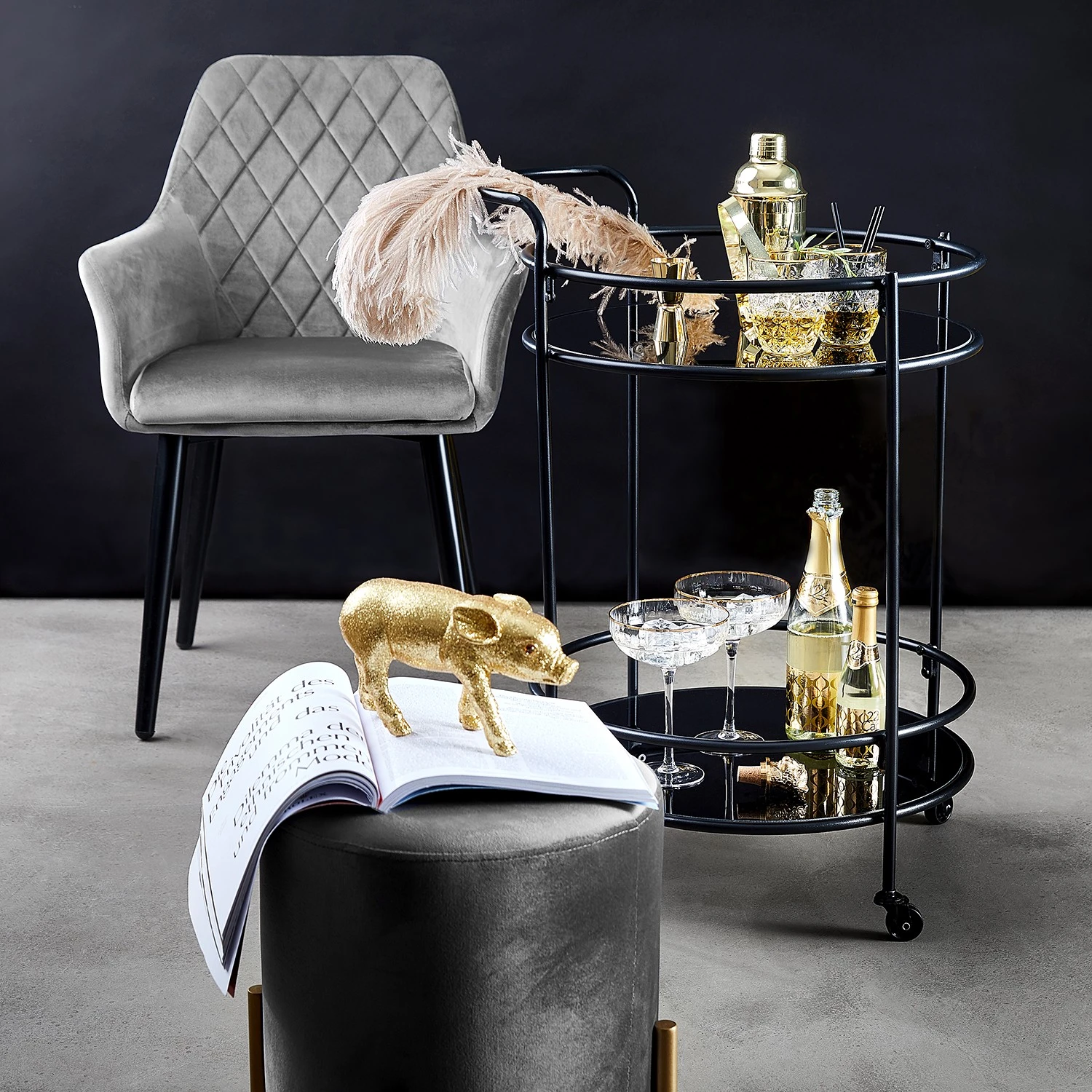 Butlers Chaise VELVET - Acier inoxydable / Velours - Gris 4 Butlers Chaise VELVET - Acier inoxydable / Velours - Gris – Image 2