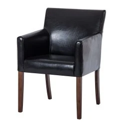 Maison Belfort Chaise à accoudoirs Lincoln I - Imitation cuir noir / bouleau brun foncé