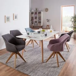 Mørteens Chaise à accoudoirs Ermelo I - rotatif - Tissu / Chêne massif - Bleu clair - 1 set -Chaises Soldes esstisch lindholm iii eiche teimassiv 180 x 90 cm 4162580