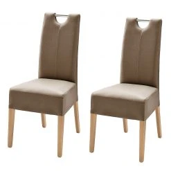 Ars Natura Chaises Lenya (lot de 2) - Imitation cuir cappuccino / Hêtre naturel