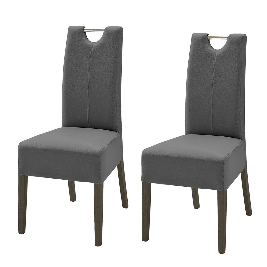 Ars Natura Chaises Lenya (lot de 2) - Cuir synthétique gris / Hêtre marron foncé 3 Ars Natura Chaises Lenya (lot de 2) - Cuir synthétique gris / Hêtre marron foncé
