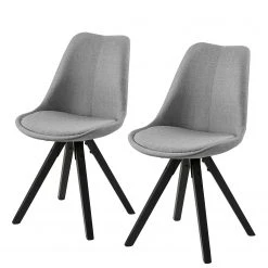 Mørteens Chaises capitonnées Aledas V - Tissu / Hévéa massif - Gris clair / Noir - Lot de 2