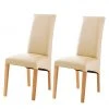 Ars Natura Chaises capitonnées Foxa (lot de 2) - Imitation cuir / Hêtre massif - Beige - Hêtre clair