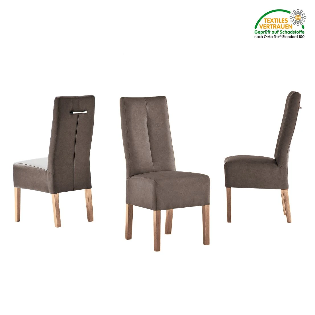 Maison Belfort Chaises capitonnées Funny II (lot de 2) - Marron / Chêne 5 Maison Belfort Chaises capitonnées Funny II (lot de 2) - Marron / Chêne – Image 3
